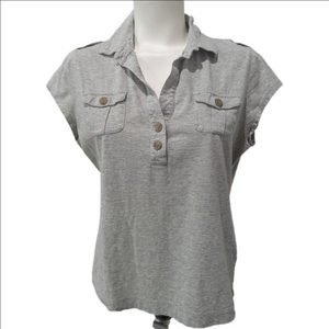 Lands' End Gray Button Down Shirt with Polo Collar